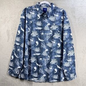 Guy Harvey Button Front Shirt Men's XL Fishing Sun Protection Blue Fish Print